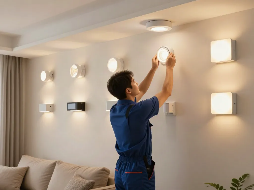 Aplice LED instalate de un profesionist într-un interior modern, oferind un aspect de încredere și eficiență energetică.